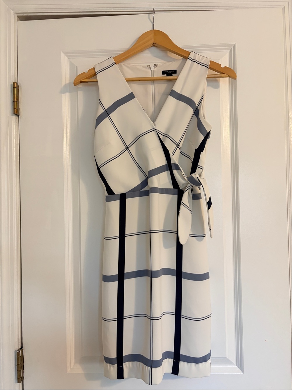 Ann Taylor White Sleeveless Plaid Wrap Mini Dress